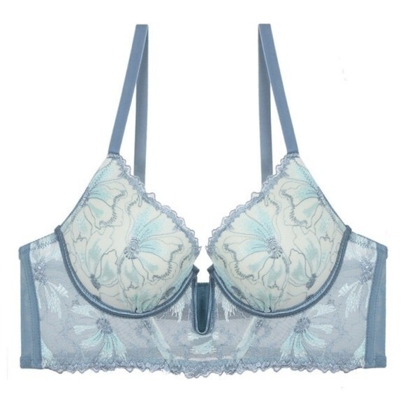 Youmita Blue Floral Embroidery Longline 34B Bra NWT - Picture 1 of 9